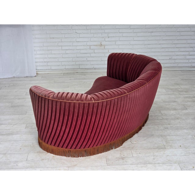 Red Vintage Danish Two-Seater Banan Sofa in Furniture Velour and Oak, 1960s For Sale - Image 8 of 18