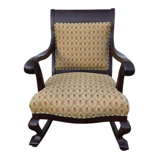 Antique French Carved Empire Rocking Chair Armchair Mahogany Lounge Rocker For Sale