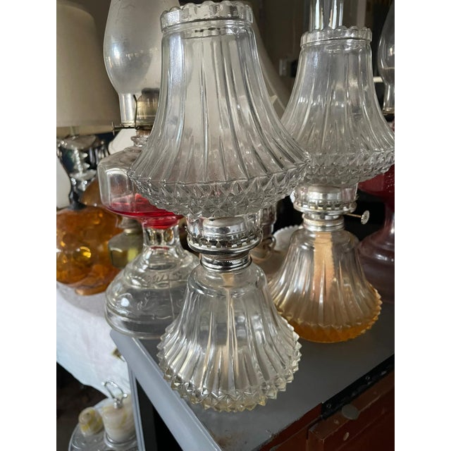 Set of 2 Vintage Diamond Cut Crystal Oil Burning Lamps For Sale - Image 4 of 4