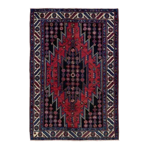 Vintage Handmade Persian Navy Blue Geometric Wool Rug 4'3" X 6'4"
