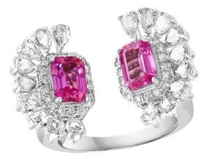 2.5 Ct Pink Emerald Cut Pink Sapphire & 2.8 Ct Diamond 18 Kt White Gold Ring S6
