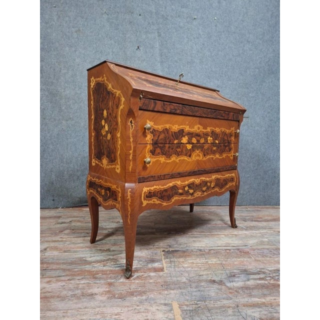 Antique Louis XV Venetian Marquetry Slant-Front Desk Secretary For Sale - Image 9 of 14