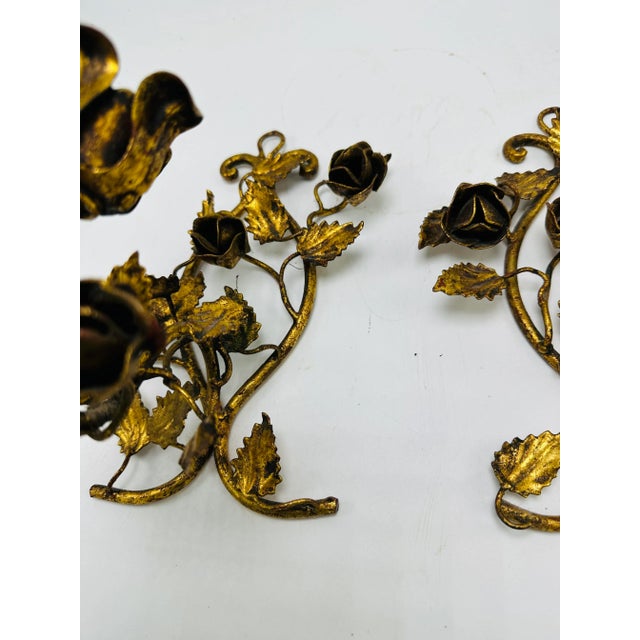1960s Italian Gold Tole Candle Sconces, a Pair For Sale - Image 5 of 9