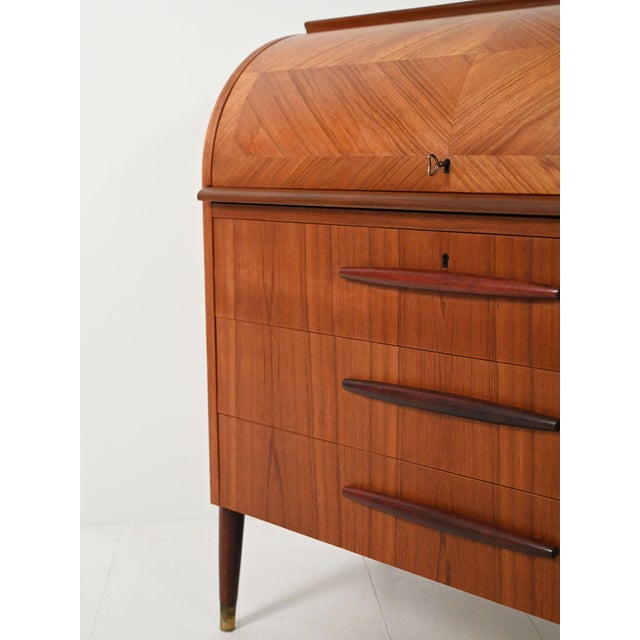 Teak Secretaire with Elongated Carved Handles, 1950s For Sale - Image 6 of 11