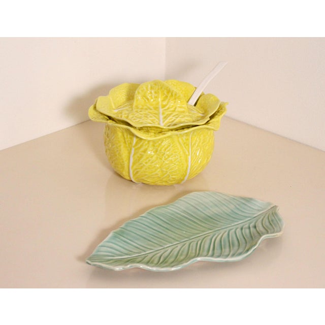 MidCentury Secla Portuguese Yellow Cabbage Majolica Soup Tureen Punch