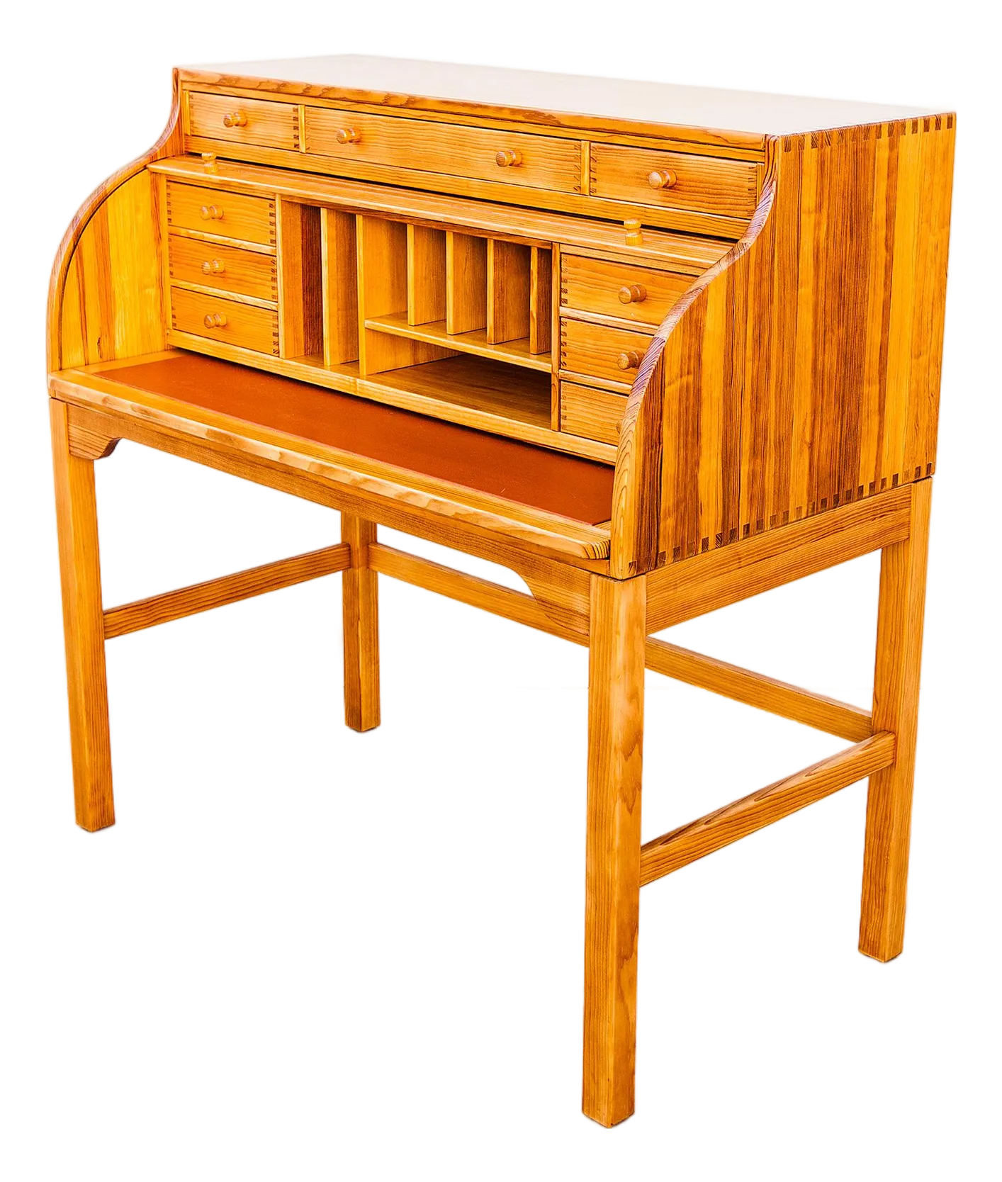 1980s Restored Danish Modern Solid Pine Rolltop Desk by Andreas