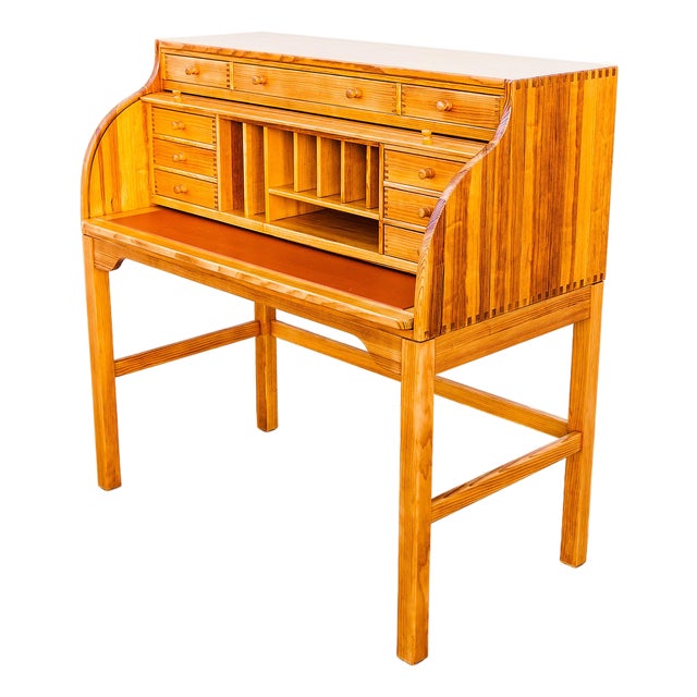 1980s Restored Danish Modern Solid Pine Rolltop Desk by Andreas Hansen For Sale