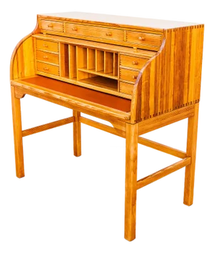 1980s Restored Danish Modern Solid Pine Rolltop Desk by Andreas Hansen