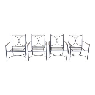 Late 20th Century Neoclassical Regency Aluminum & Steel Metal Outdoor Patio Arm Chair - Set of 4 For Sale