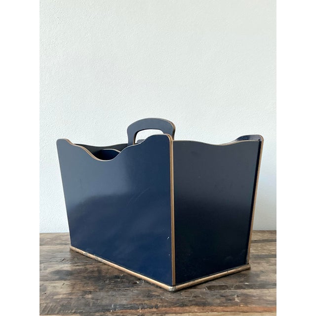 Navy Blue Vintage Regency Lacquered Sail Boat Newspaper Rack For Sale - Image 8 of 12