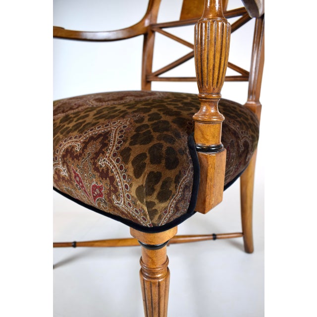 Regency Armchairs in Velvet by Thomas Hope, Burl Wood, X-Back Design For Sale - Image 12 of 13