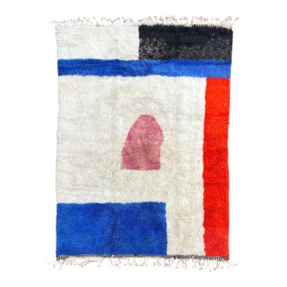 Hand-Knotted Moroccan Beni M'rirt Berber Rug — Geometric Color Block Wool on Ivory — 6'6" X 9'10" For Sale