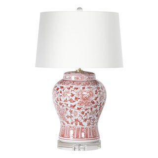Briar Chinoiserie Floral Ceramic Table Lamp, Red For Sale