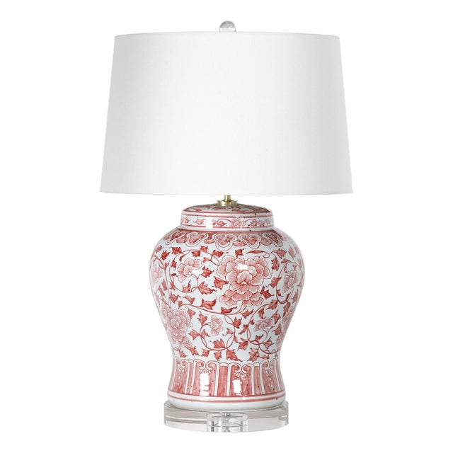 Briar Chinoiserie Floral Ceramic Table Lamp, Red For Sale