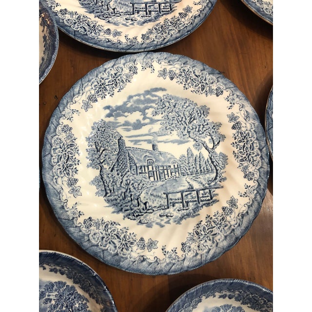 1990s Churchill China “The Brook Blue” Dinnerware Set of 12 Chairish