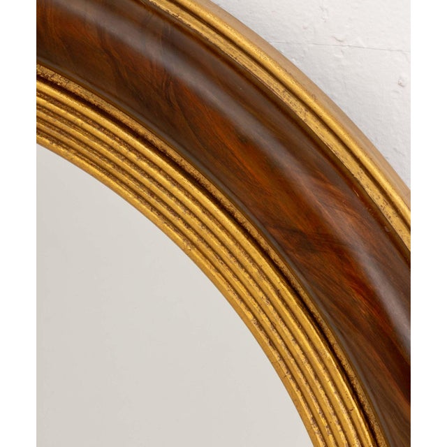 Late 20th Century Regency Style Walnut and Giltwood Framed Circular Convex Mirror For Sale - Image 5 of 7
