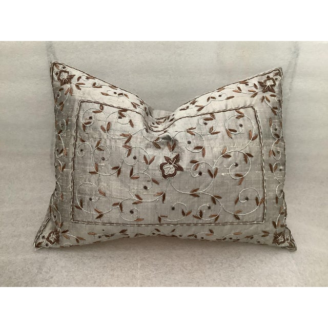 Asian Zardozi Embroidered Silk Decorative Boudoir Pillow Cover For Sale - Image 3 of 7