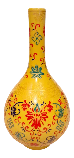 Early 20th Century Chinese Yellow Glaze Porcelain Gilt Long Necked Vase