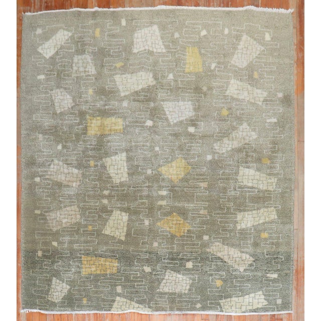 Mid 20th Century Zabihi Collection Turkish Zeki Muren Deco Square Rug - 7' x 7'6" For Sale - Image 10 of 12