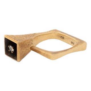 Modernist 14k Yellow Gold Diamond Ring For Sale