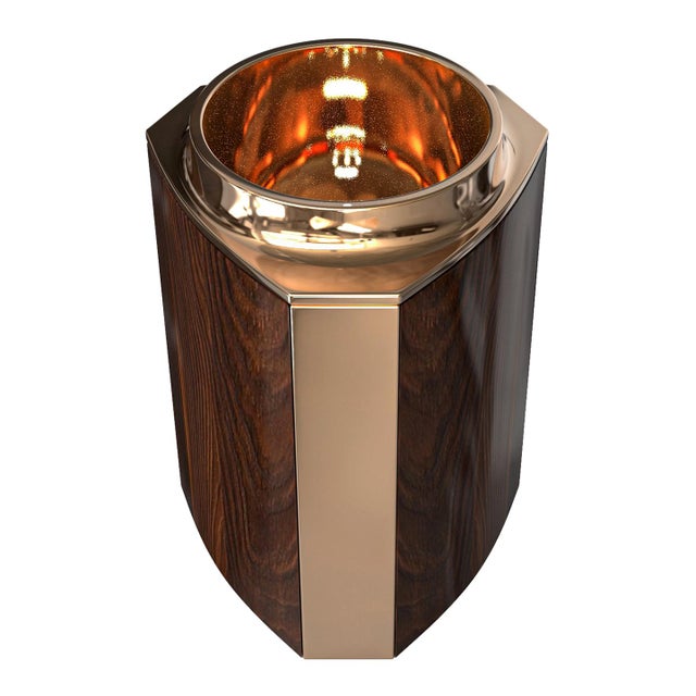 Art Deco "Victoria" Ice Bucket With Bronze and Walnut, Handmade For Sale - Image 3 of 6