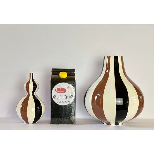 Jonathan Adler Modernist Contemporary White Black & Brown Striped Vases