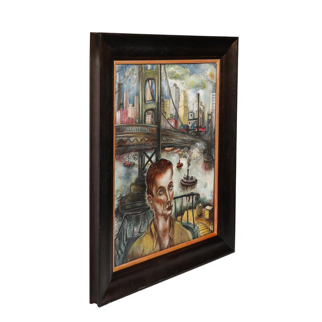 This Modernist oil on canvas painting, titled "The Immigrant" and signed by Hida Coates Altschule, is a powerful and...