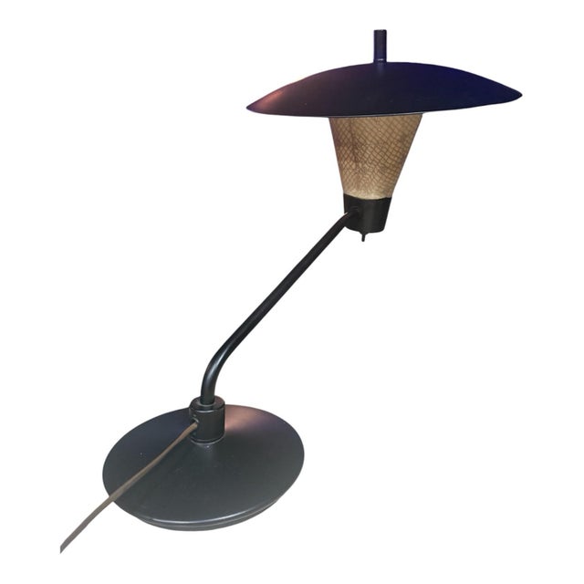 Vintage Mid-Century Modern Flying Saucer Desk / Table Lamp with Fiberglass Shade A striking vintage Mid-Century Modern...
