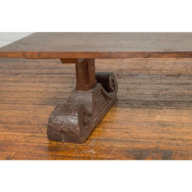 Wood Rustic Chinese 19th Century Elm Coffee Table with Large Scrolling Feet For Sale - Image 7 of 13