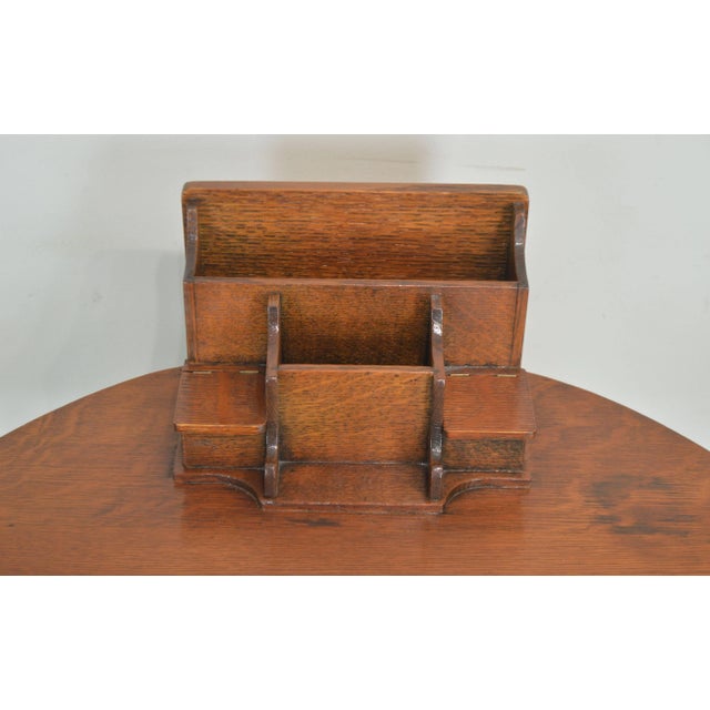Antique Mission Oak Arts and Crafts Half Round Desk For Sale - Image 11 of 13