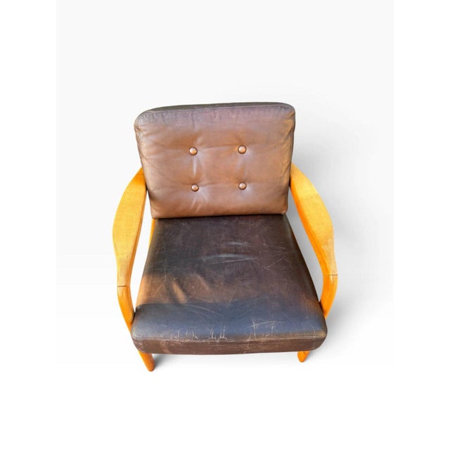 Pair of Danish Modern Leather Lounge Chairs | Sculpted Maple Frames | Brown Leather With Tufted Backs | C. 1960s For Sale - Image 12 of 18