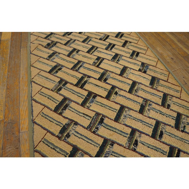 1930s Taupe Geometric Antique American Hooked Rug 2'3" X 6' Handknotted Wool Carpet For Sale - Image 9 of 14