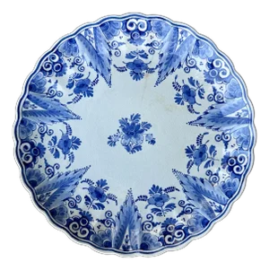 Vintage Royal Delft Dutch Blue Lobed Ceramic Wall Plate, Signed