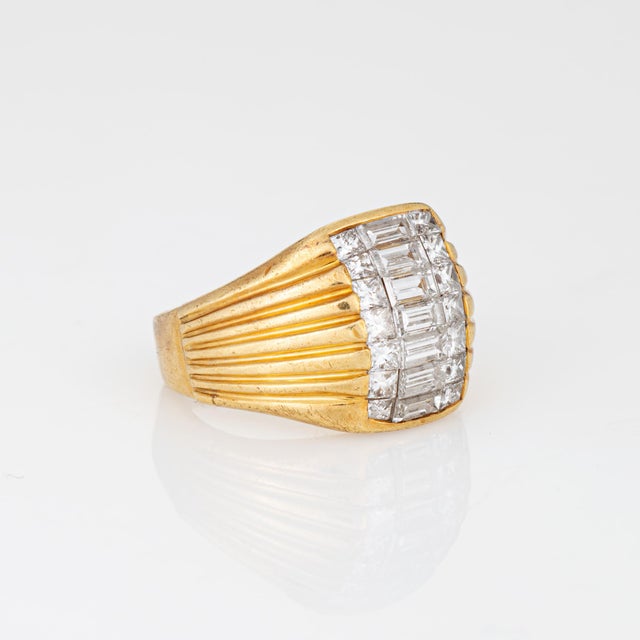 Modern 70s Diamond Dome Ring Sz 5 Wide Band Vintage 18k Yellow Gold Fine Jewelry For Sale - Image 3 of 7