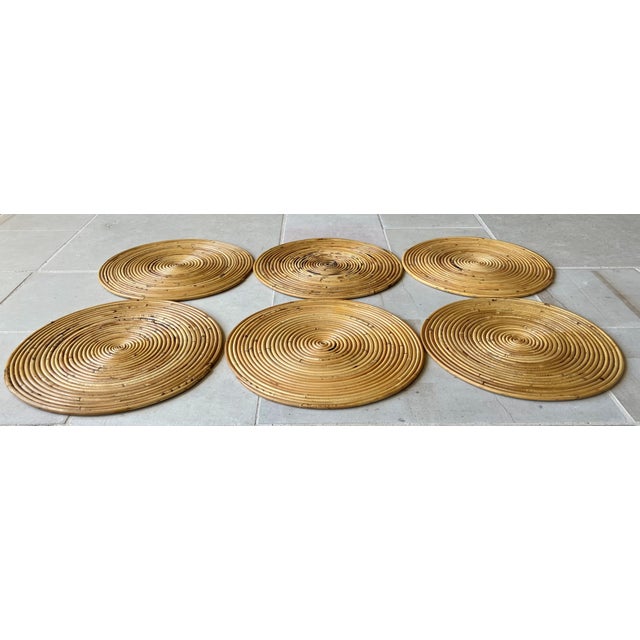 1980s Circa 1980 Gabriella Crespi-Inspired Pencil Reed Rattan Placemats - Set of 6 For Sale - Image 5 of 12