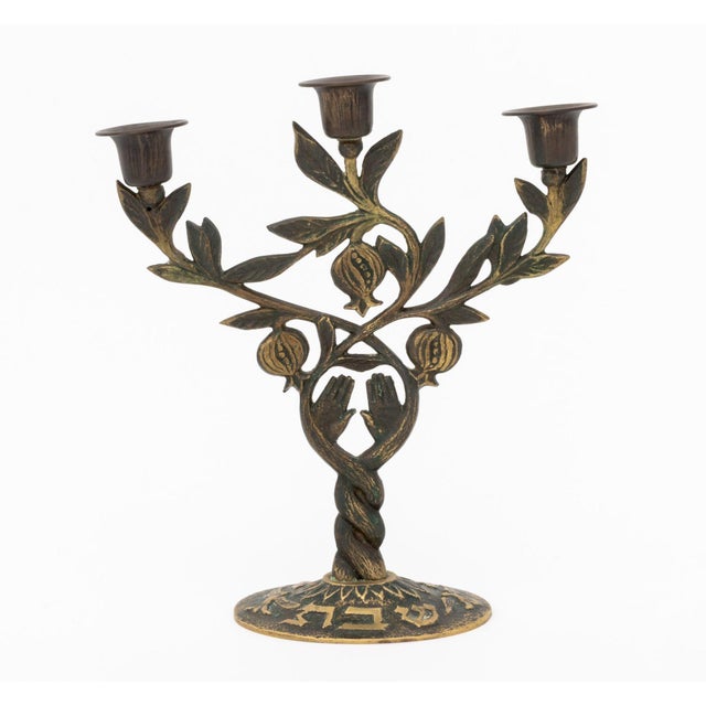 Collection of Three Judaica Brass Candelabra For Sale - Image 12 of 18