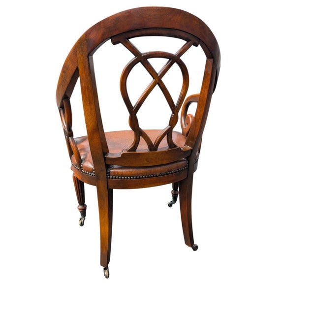 Late 20th Century Late 20th Century Pair of Traditional Walnut Leather Upholstered Armchairs With Cabriole Scroll Arms For Sale - Image 5 of 10
