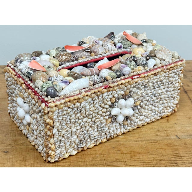 Late 20th Century Vintage Shell Encrusted Tissue Box Holder For Sale - Image 5 of 14