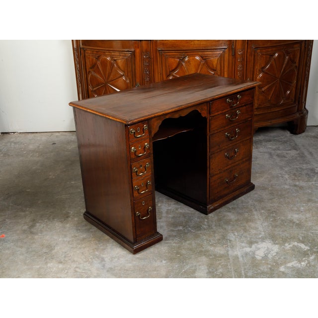 19th Century English Georgian Period Mahogany Desk with Ten Graduating Drawers and Shelf For Sale - Image 11 of 12