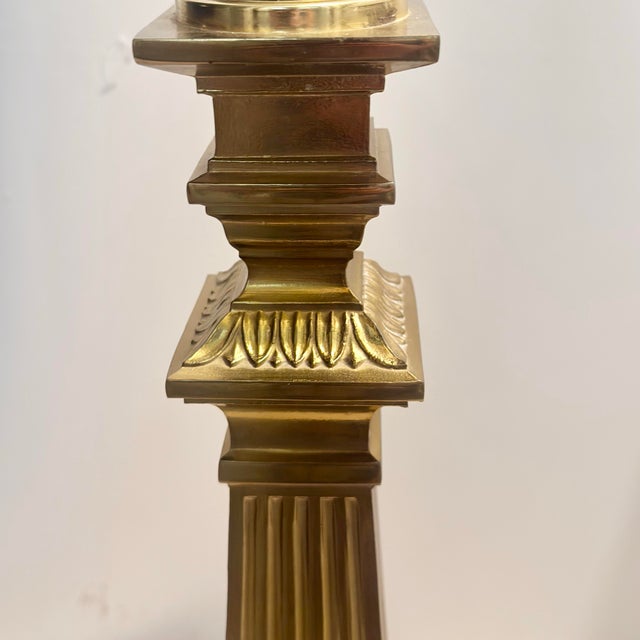 Vintage 1990s Robert Abbey Neoclassical Style Brass Table Lamps - A Pair For Sale - Image 9 of 12