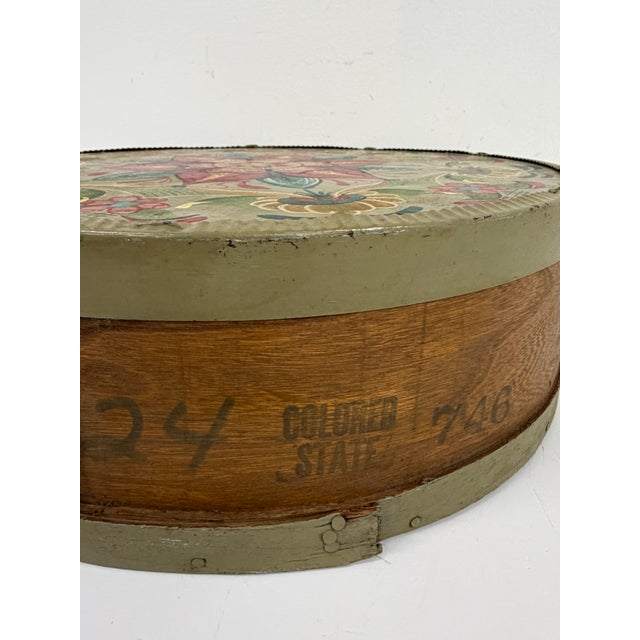 Vintage Hand-Painted Round Wooden Cheese Box – Floral Folk Art For Sale - Image 12 of 15