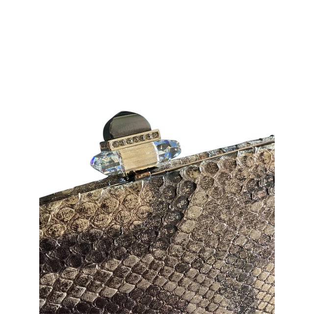 2015 Judith Leiber Couture Whitman Snakeskin Karung Metallic Clutch Shoulder Day Evening Handbag For Sale - Image 10 of 14