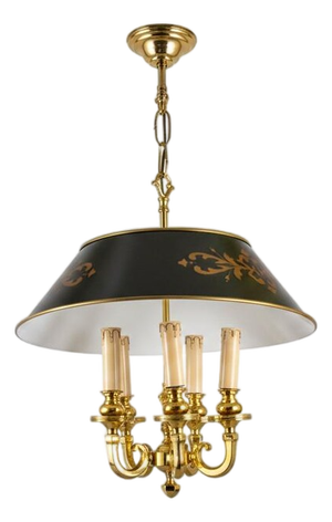 Bouillotte-Style Brass 6-Light Pendant with Black Tôle Shade, 1980s