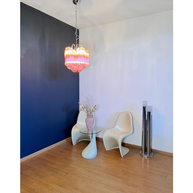 Pink Modern Quadriedri Glass Chandelier in 60 Pink Prism Quadriedri, 1990 For Sale - Image 8 of 17