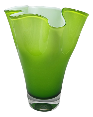 Green Murano Glass Vase Fazzoletto by to Ca Dei Vetrai