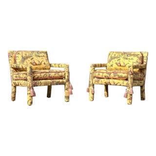 Pair Mid Century Chinoiserie Lounge Chairs For Sale