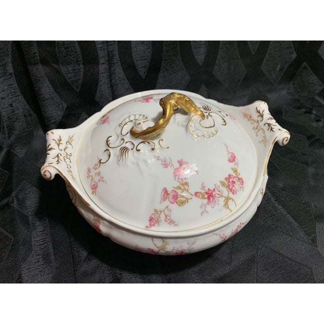 Limoges, France Antique French Limoges Pink and Lavender Flowers Round Serving Dish With Lid by Elite Works For Sale - Image 4 of 13