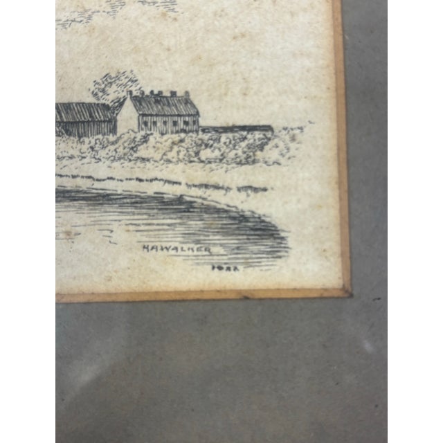 English Antique English Framed Pen and Ink Landscape of North Muskham and the River Trent For Sale - Image 3 of 5