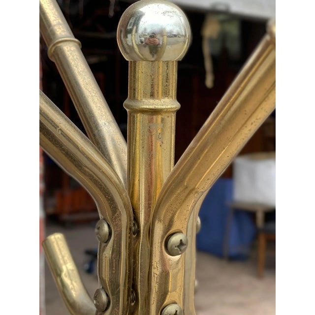 1970s Vintage Hollywood Regency Faux Bamboo Gold Coat Rack Hall Tree For Sale - Image 5 of 10