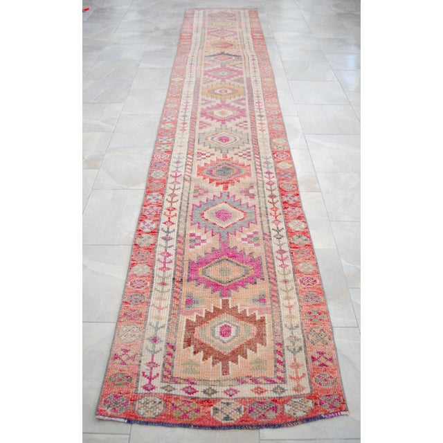 Kurdish Herki Hand-Knotted Distressed Runner Rug Low Pile Extra Long Hallway Decor - 3x15 Ft Approx For Sale - Image 11 of 16
